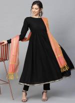 Cotton Black Casual Wear Lace Work Readymade Anarkali Suit